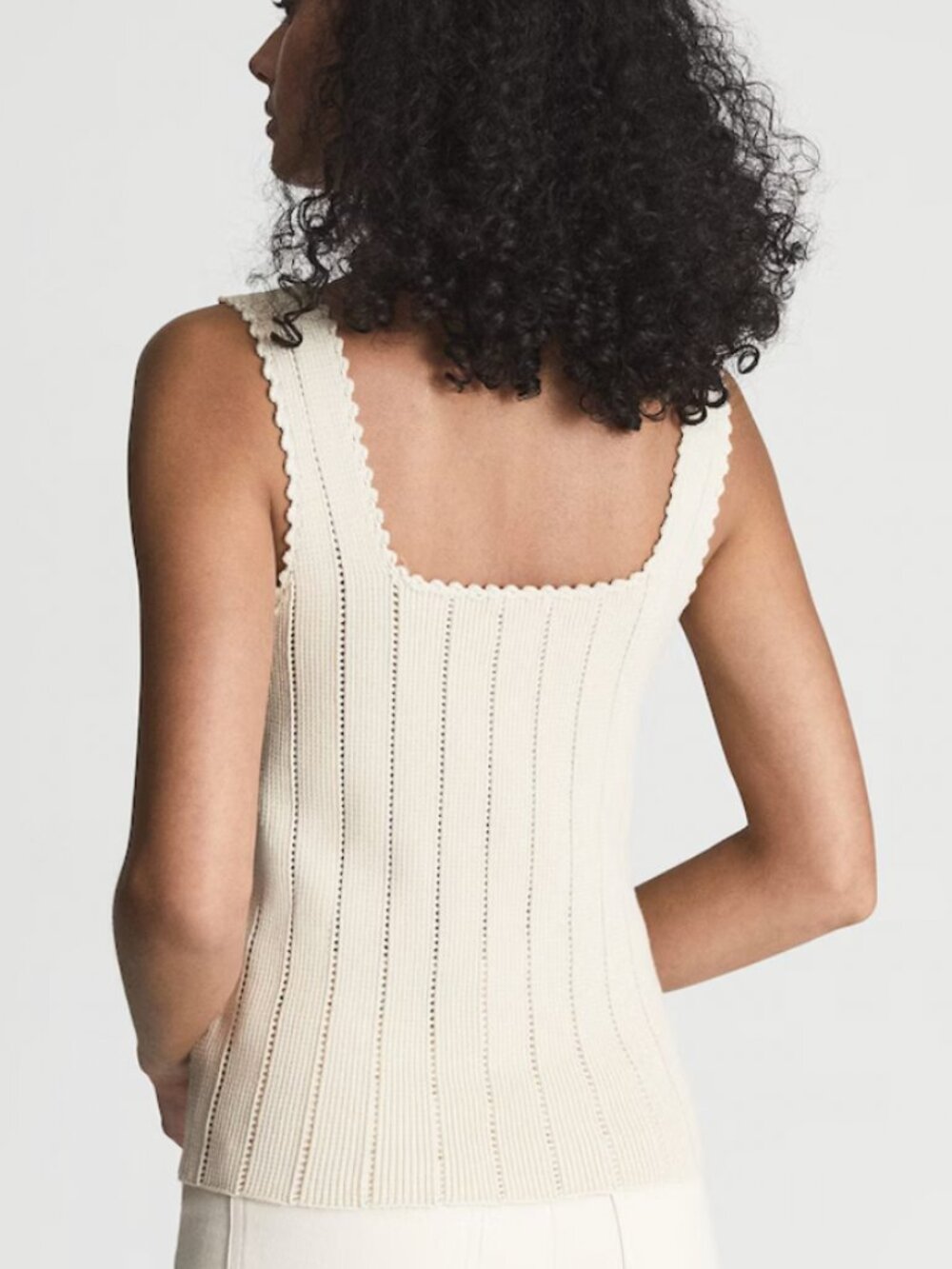 Reiss Dory Stitch Interest Square Neck Tank Vest Top Cream Size S - Picture 2 of 14